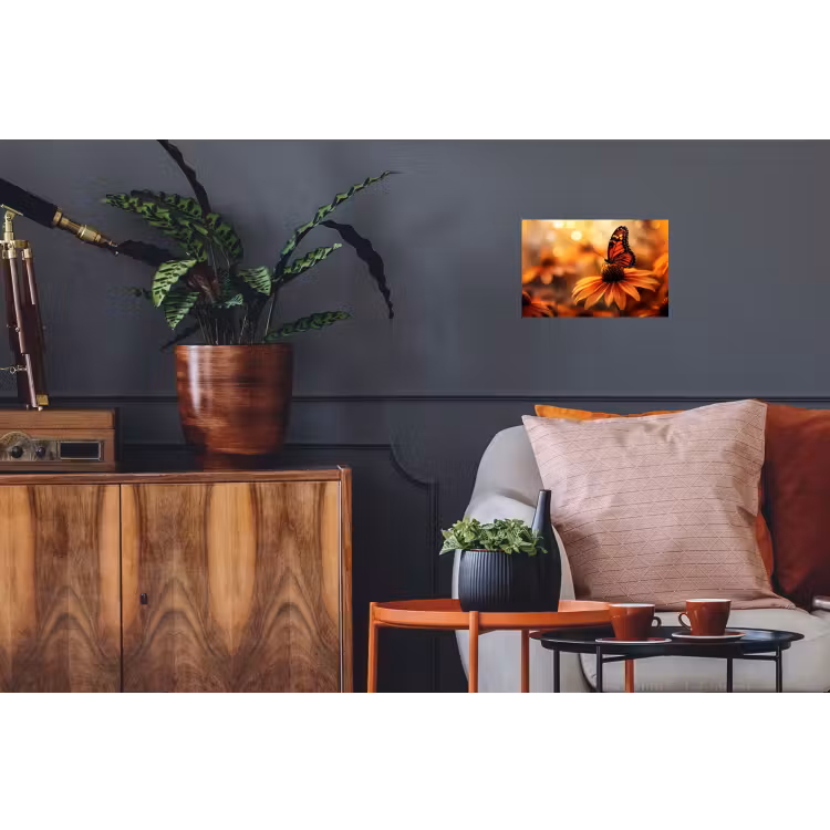 Vlinder - Bloemen - Oranje Muursticker klein -kamerbank