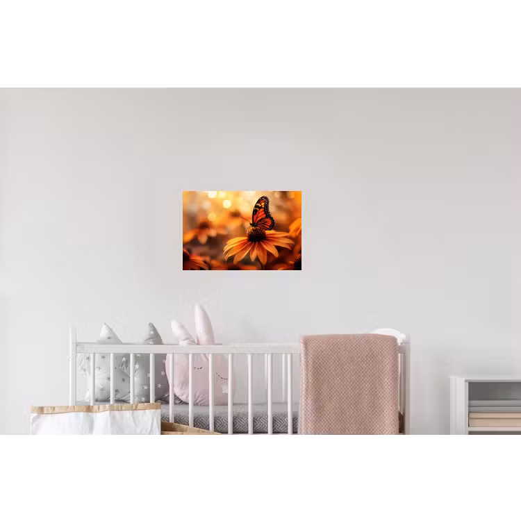 Vlinder - Bloemen - Oranje Muursticker klein -kinderkamer