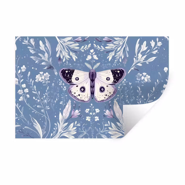 Vlinder - Bloemtakken - Lichtblauw Muursticker klein -3d