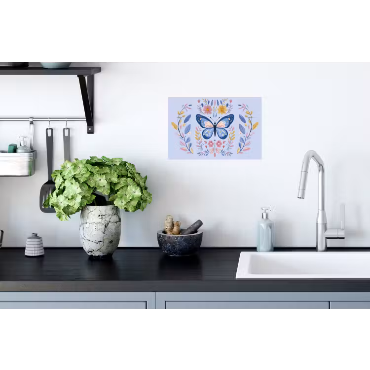 Vlinder - Lichtblauw - Sierlijk - Bloemen Muursticker klein -keuken