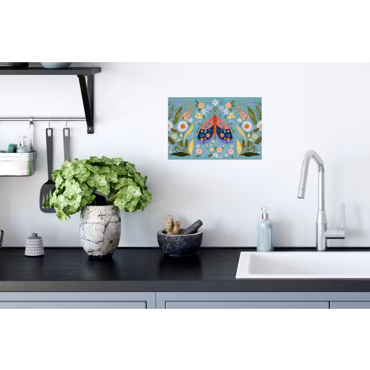 Vlinder - Sierlijk - Bloemen - Bladeren Muursticker klein -keuken