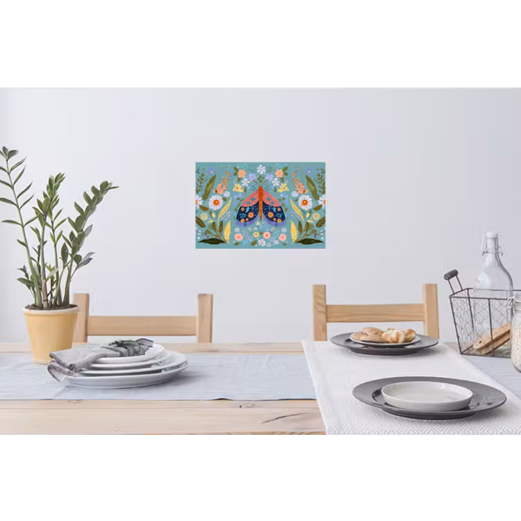 Vlinder - Sierlijk - Bloemen - Bladeren Muursticker klein -eettafel