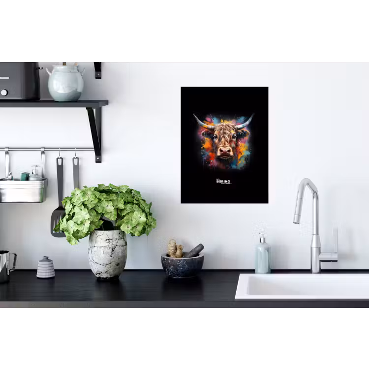 Schotse hooglander als graffiti art Muursticker klein -keuken