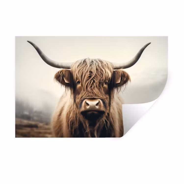 Schotse hooglander - Hoorns - Landschap Muursticker klein -3d
