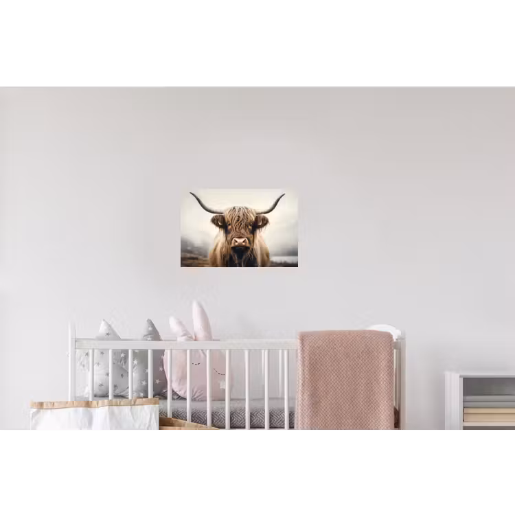 Schotse hooglander - Hoorns - Landschap Muursticker klein -kinderkamer