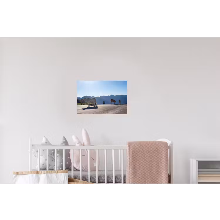 Schotse hooglander - Licht - Berg - Natuur Muursticker klein -kinderkamer