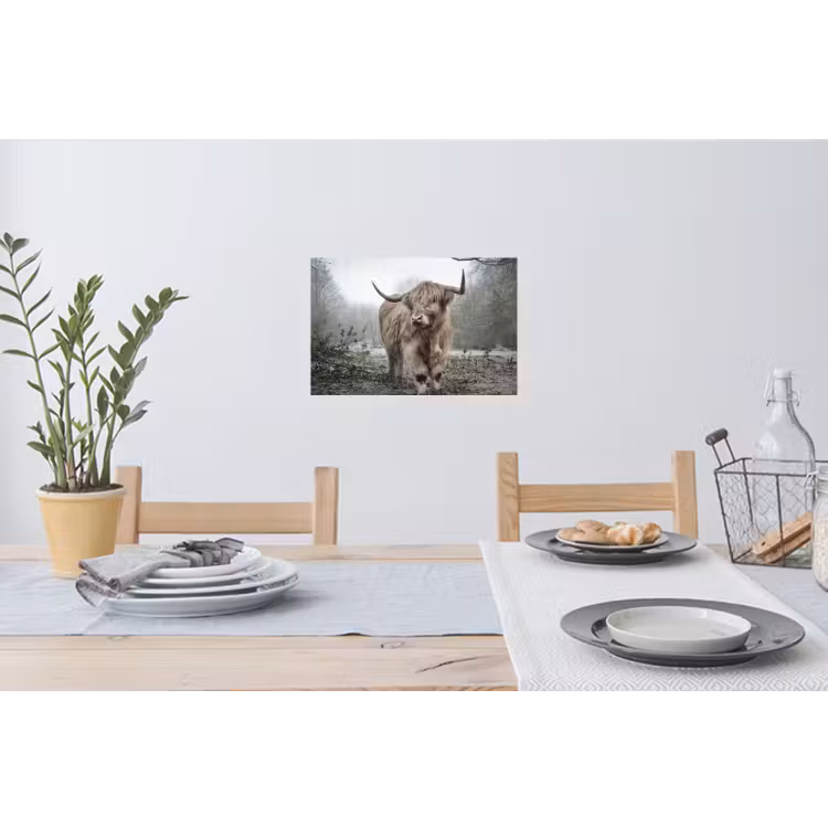 Schotse hooglander - Natuur - Herfst - Dieren - Wild - Bos Muursticker klein -eettafel