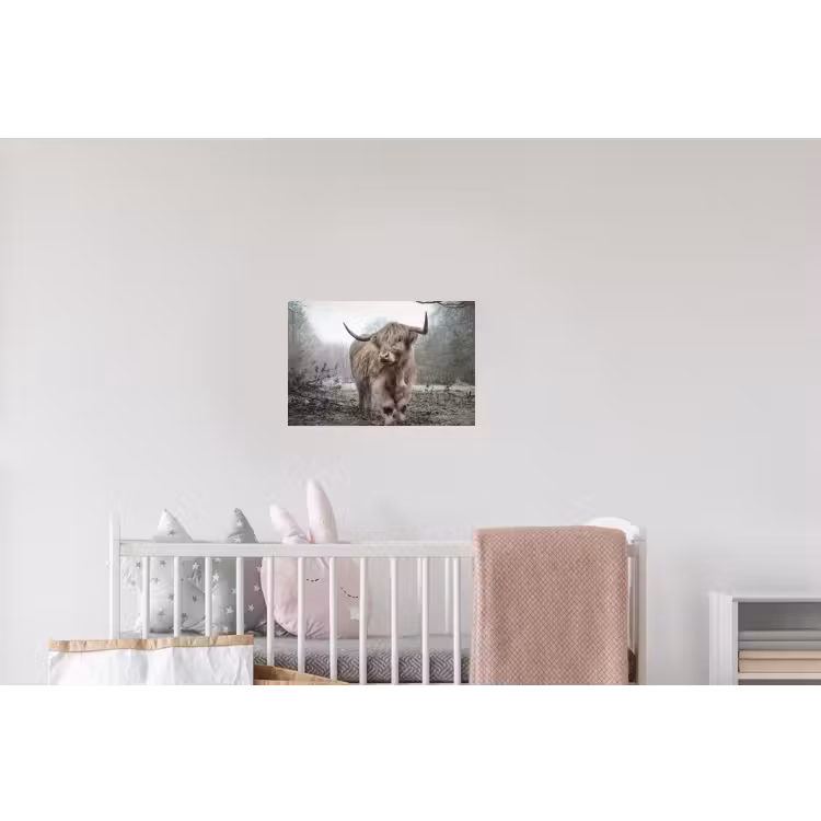Schotse hooglander - Natuur - Herfst - Dieren - Wild - Bos Muursticker klein -kinderkamer