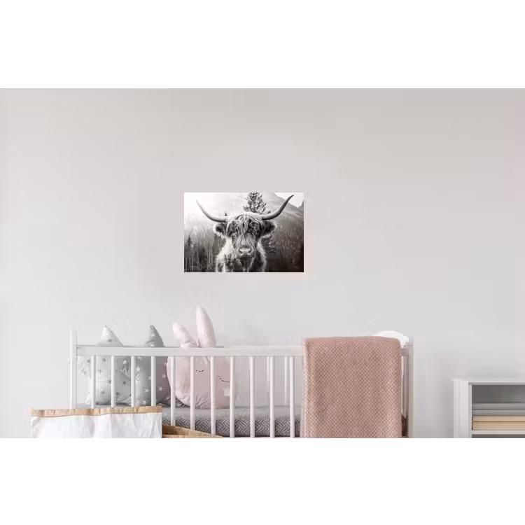 Schotse hooglander - Koe - Dieren - Zwart - Wit Muursticker klein -kinderkamer