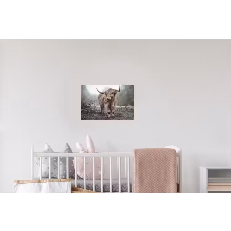 Schotse Hooglander - Bos - Mist - Koe - Dieren - Natuur Muursticker klein -kinderkamer