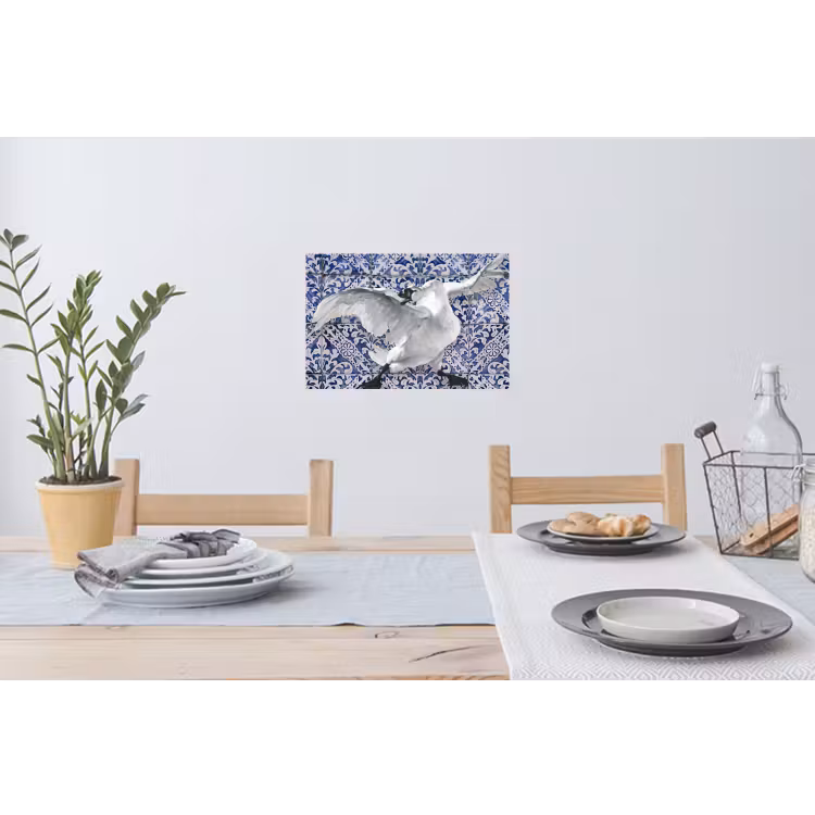 Zwaan - Kunst - Delfts blauw - Schilderij - Oude meesters Muursticker klein -eettafel