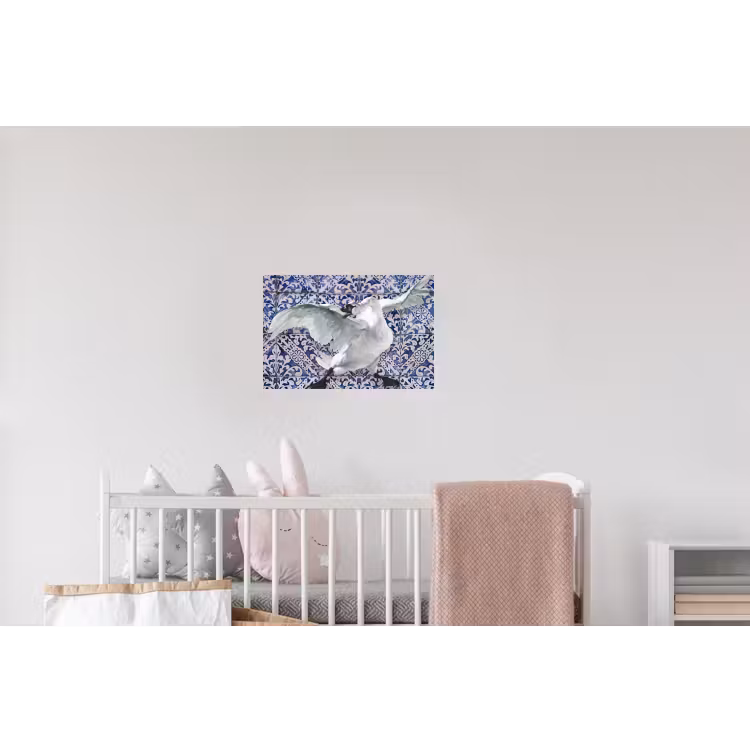 Zwaan - Kunst - Delfts blauw - Schilderij - Oude meesters Muursticker klein -kinderkamer