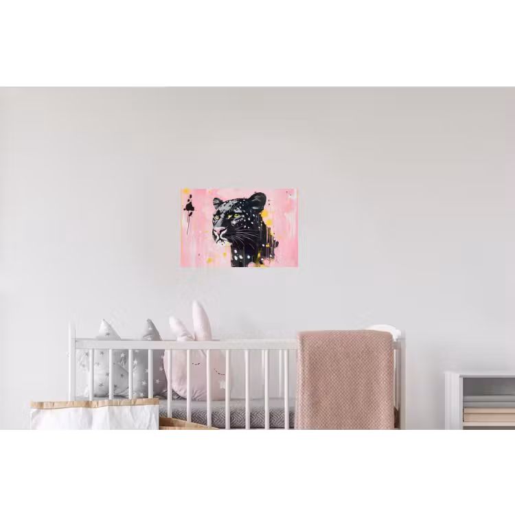 Zwart - Panter - Roze - Abstract Muursticker klein -kinderkamer