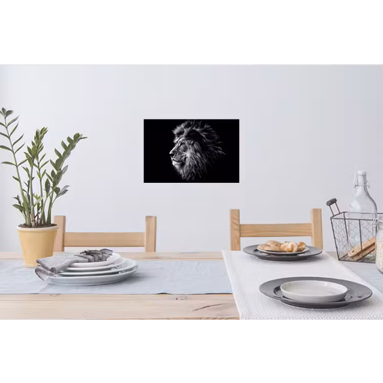 Zwart Wit - Leeuw - Kop - Dieren Muursticker klein -eettafel