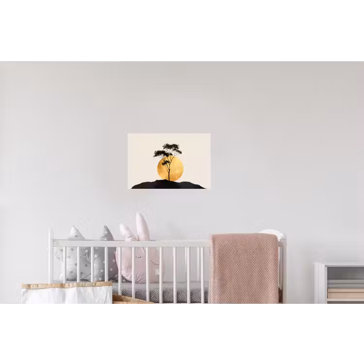 Zwarte boom - Gouden cirkel - Heuvel Muursticker klein -kinderkamer