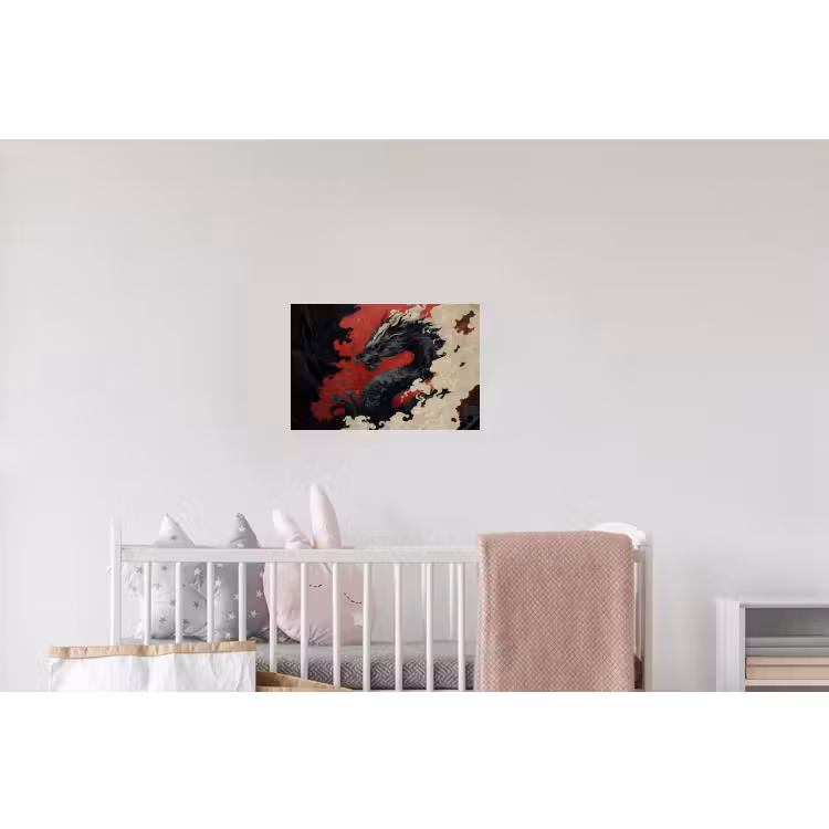 Zwarte draak - Rookwolken - Rood Muursticker klein -kinderkamer