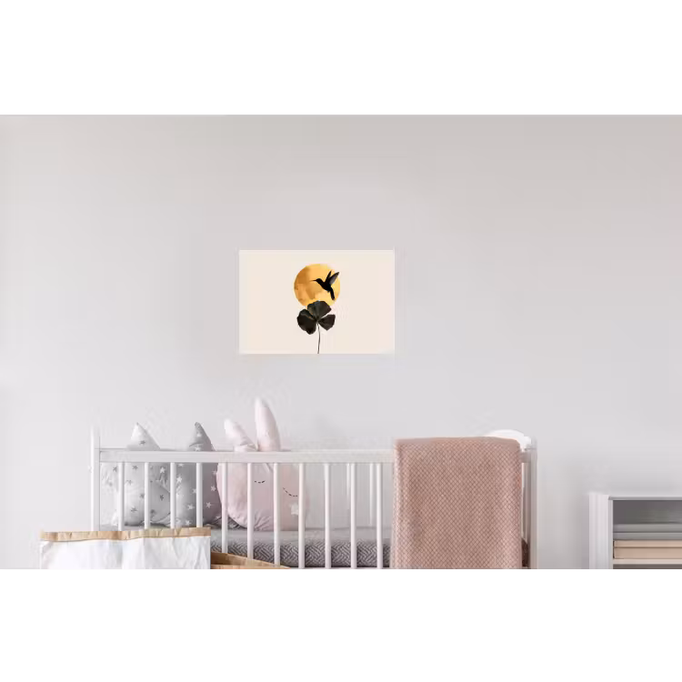 Zwarte kolibrie - Bloem - Gouden cirkel Muursticker klein -kinderkamer