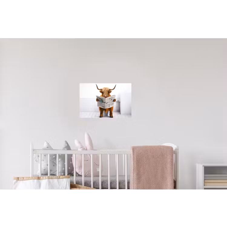 Schotse hooglander - Krant - Toilet - WC - Wit - Koe Muursticker klein -kinderkamer