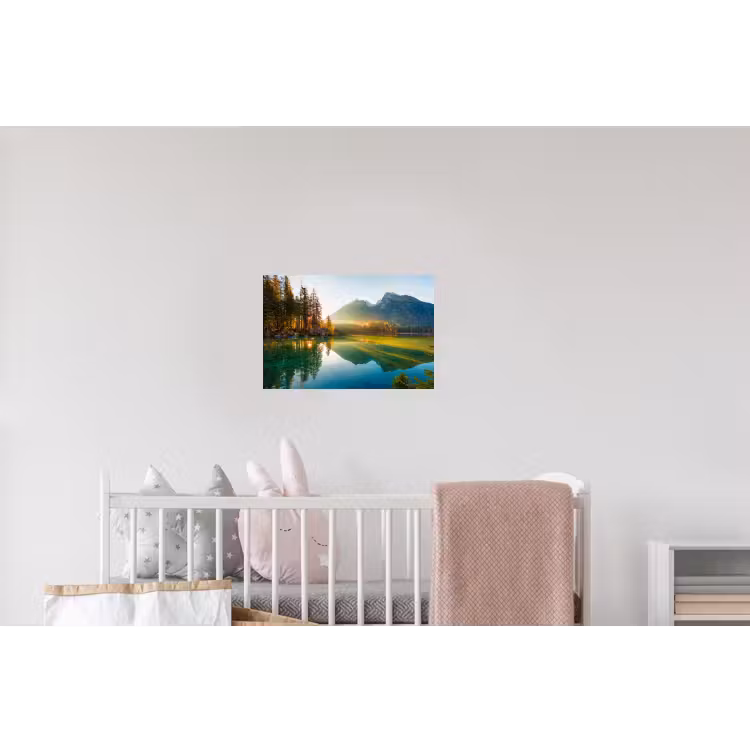 Meer - Bos - Bergen - Natuur - Zon - Landschap Muursticker klein -kinderkamer