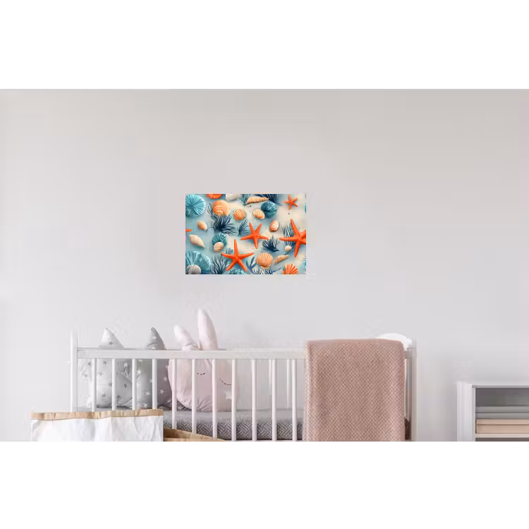 Zeesterren - Schelpen - Illustratie - Zand Muursticker klein -kinderkamer
