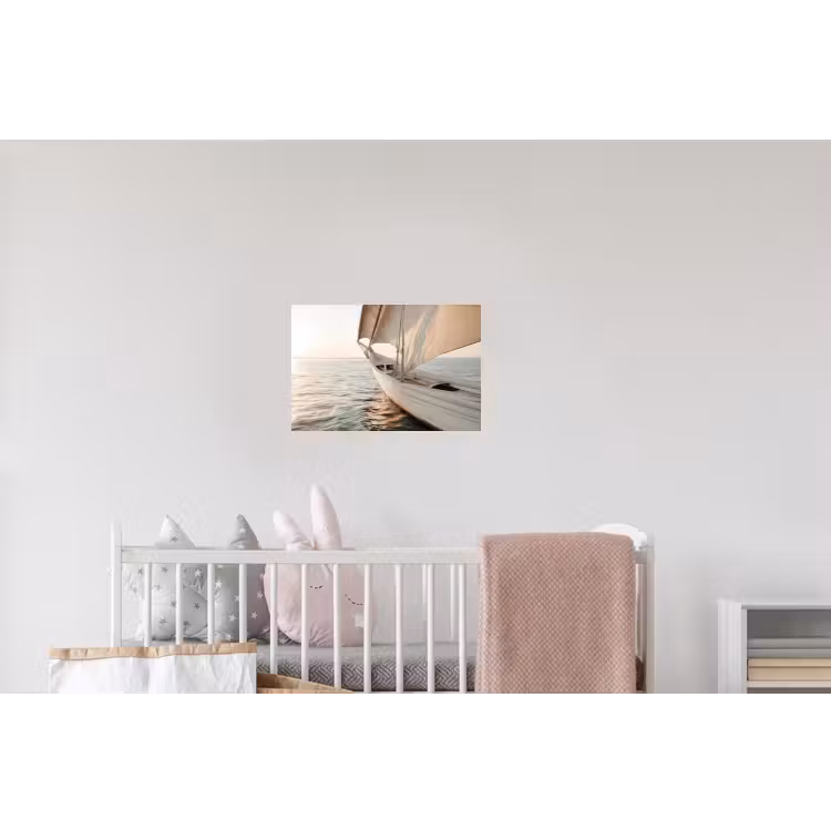 Zeilboot - Zee - Beige - Zon Muursticker klein -kinderkamer