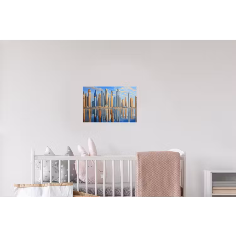 Skyline - Wolkenkrabbers - Water - Blauw Muursticker klein -kinderkamer