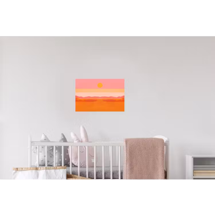 Zon - Abstract - Landschap - Oranje Muursticker klein -kinderkamer