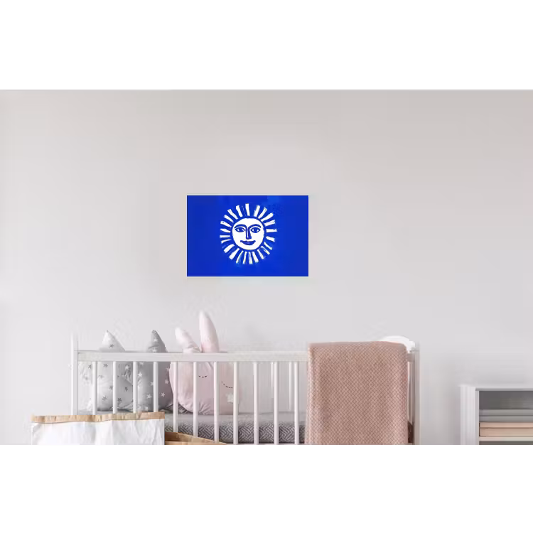 Zon - Gezicht - Penseelstructuur - Blauw Muursticker klein -kinderkamer