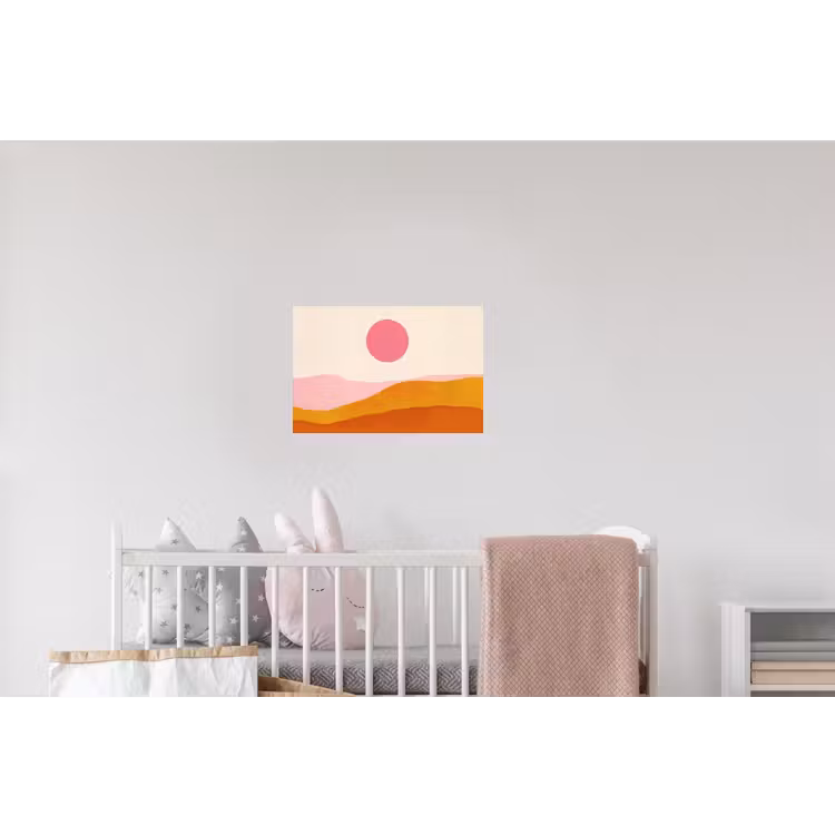 Zon - Heuvels - Abstract - Roze Muursticker klein -kinderkamer