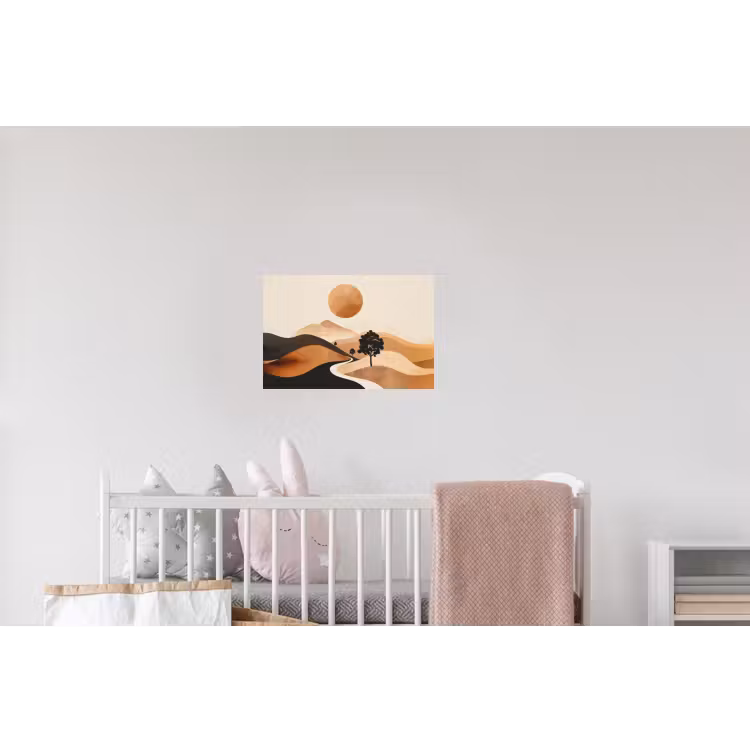 Zon - Heuvels - Boom - Abstract Muursticker klein -kinderkamer
