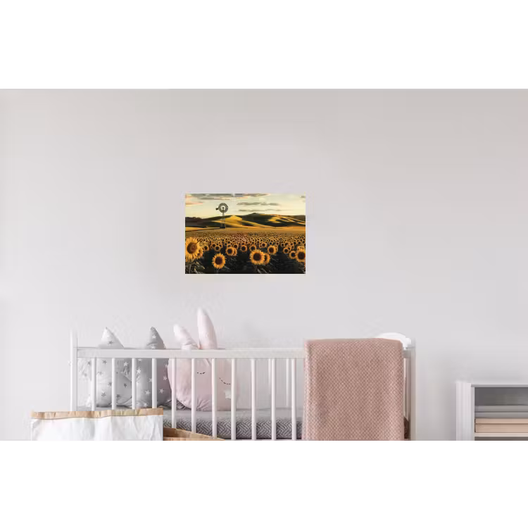 Zonnebloem - Veld - Windmolen Muursticker klein -kinderkamer