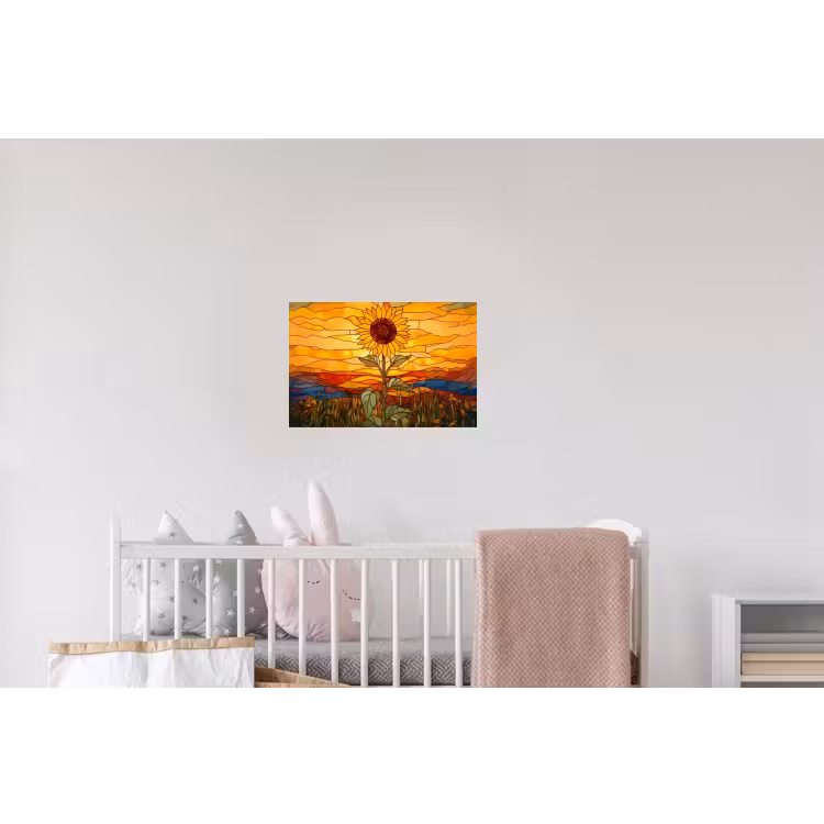 Zonnebloem - Mozaïek - Zonsondergang - Geel Muursticker klein -kinderkamer