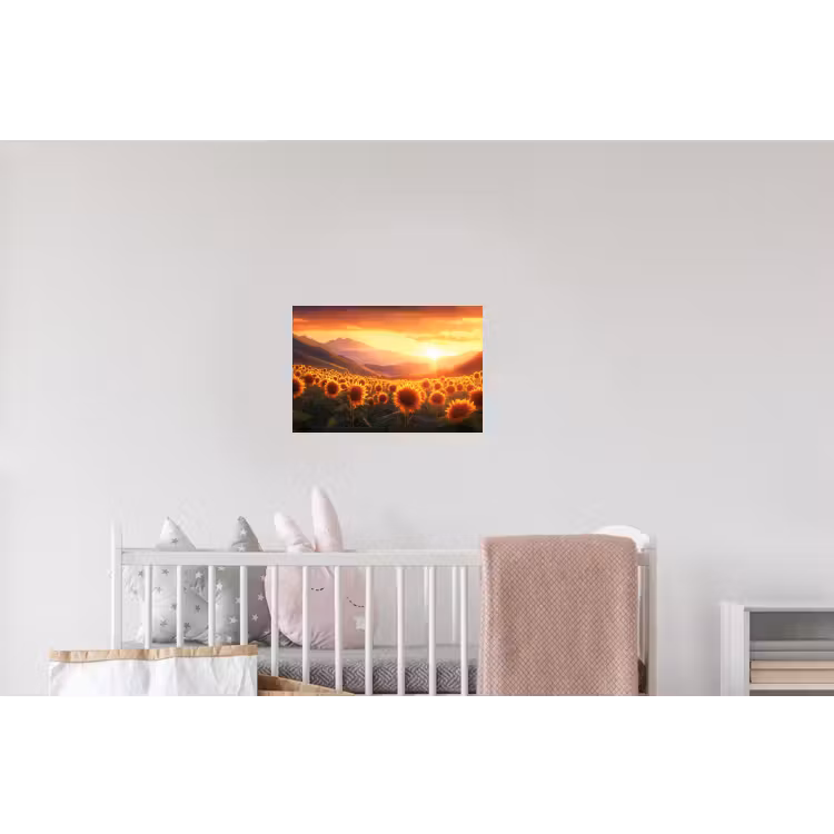 Zonnebloemen - Zonsondergang - Landschap Muursticker klein -kinderkamer