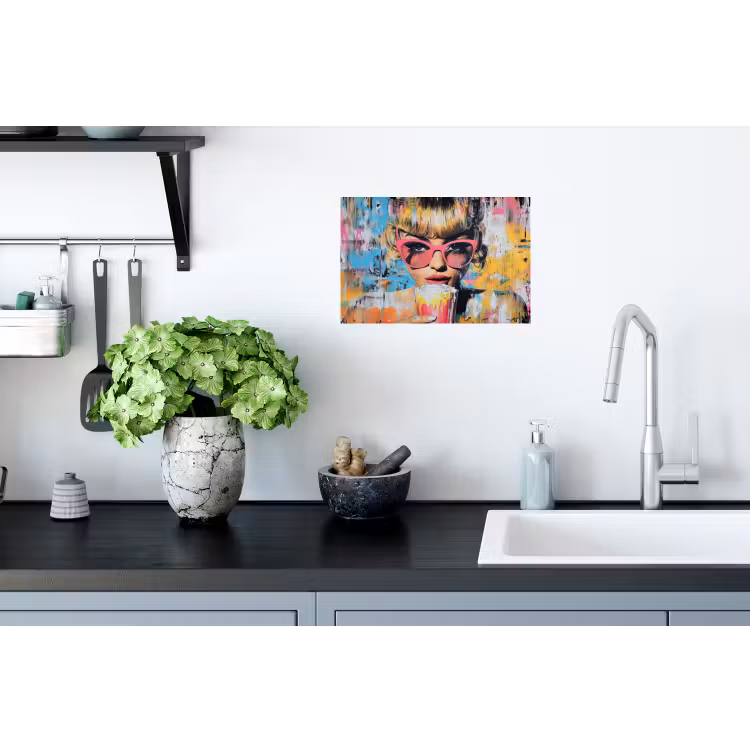 Zonnebril - Vrouw - Kleurrijk - Verfspetters Muursticker klein -keuken