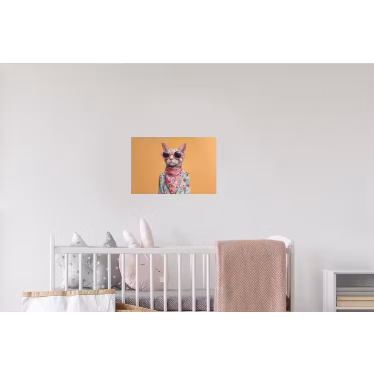 Zonnebril - Kat - Sjaal - Bloemen Muursticker klein -kinderkamer