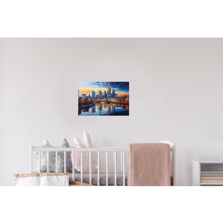 Zonsondergang Frankfurt - Stad - Skyline - Water Muursticker klein -kinderkamer