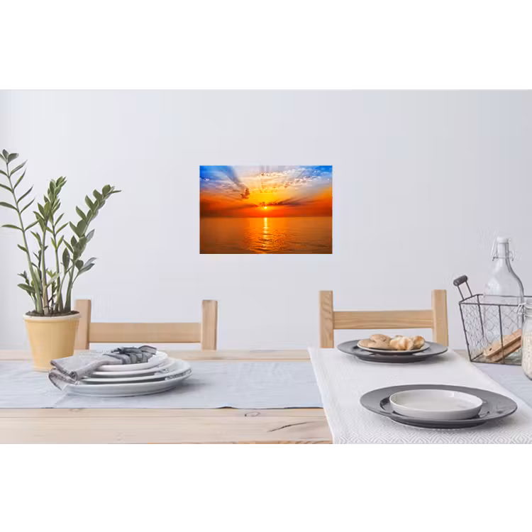 Zonsondergang - Zee - Lucht - Oranje - Horizon - Water Muursticker klein -eettafel