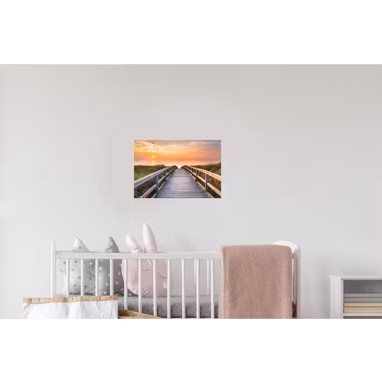 Zonsonderang - Zee - Pad - Gras - Duin - Vogels Muursticker klein -kinderkamer