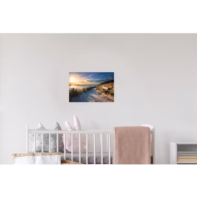 Zonsondergang - Strand - Duin - Gras - Bank Muursticker klein -kinderkamer