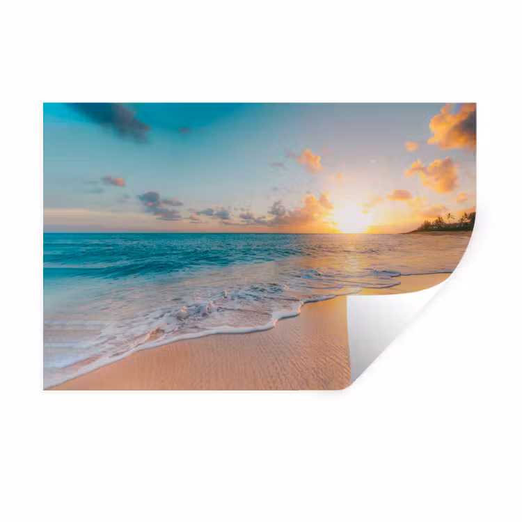 Zonsondergang - Strand - Zee - Zomer - Blauw Muursticker klein -3d