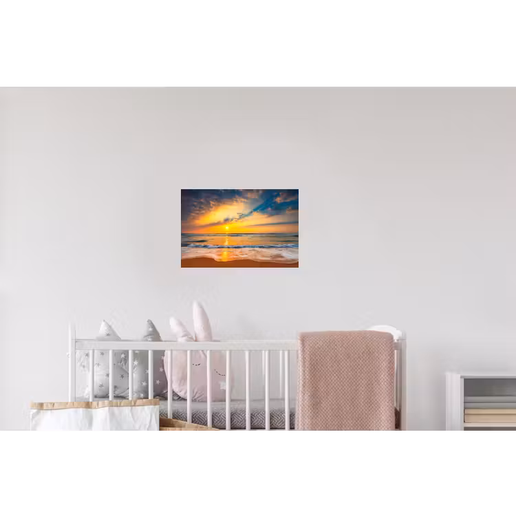 Zonsondergang - Strand - Zee - Wolken - Oranje Muursticker klein -kinderkamer