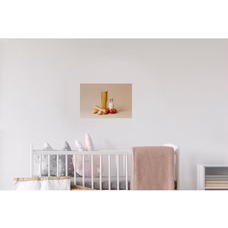 Spaghetti - Melk - Tomaten - Eieren - Brood Muursticker klein -kinderkamer