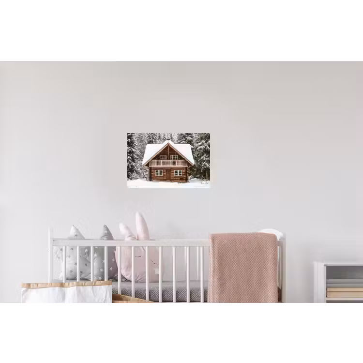Huis - Bos - Winter - Natuur - Sneeuw Muursticker klein -kinderkamer