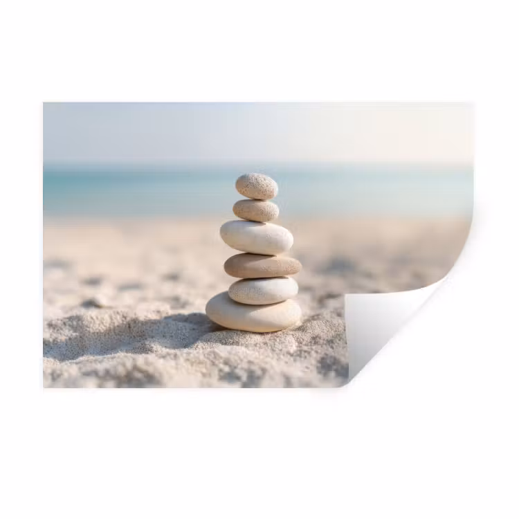 Stenen - Stapel - Zand - Zee Muursticker klein -3d