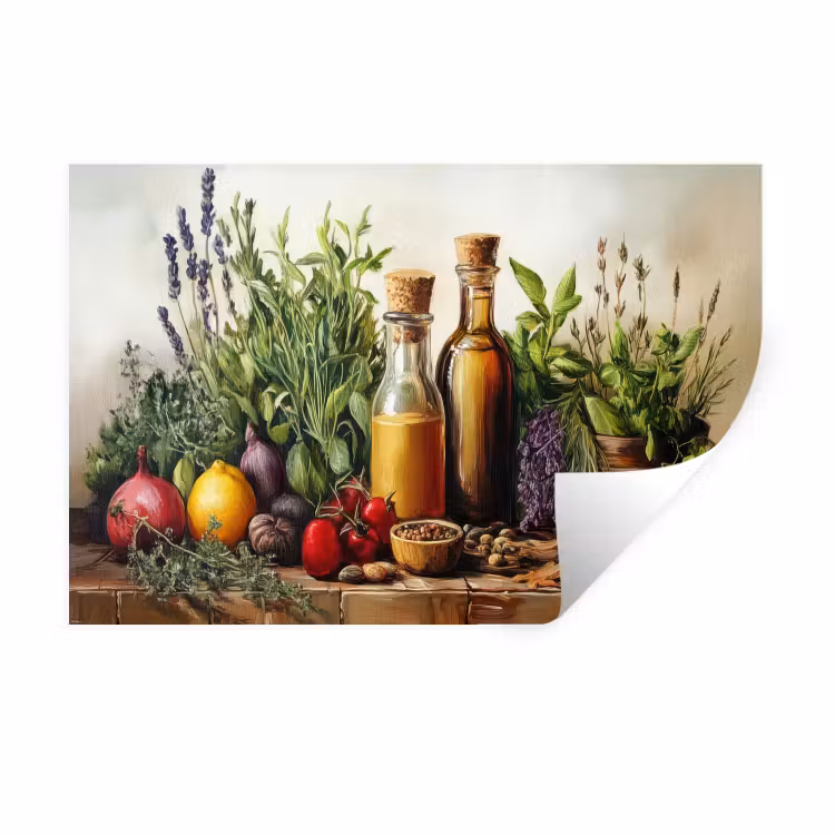 Stilleven - Kruiden - Specerijen - Fruit - Kleurrijk Muursticker klein -3d