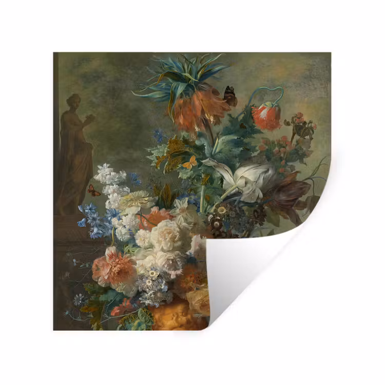 Stilleven met bloemen - Schilderij van Jan van Huysum Muursticker klein -3d