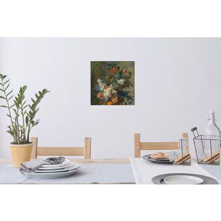 Stilleven met bloemen - Schilderij van Jan van Huysum Muursticker klein -eettafel
