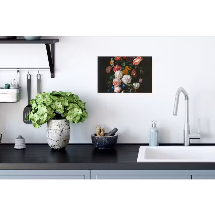 Stilleven met bloemen in een glazen vaas - Schilderij van Jan Davidsz. de Heem Muursticker klein -keuken
