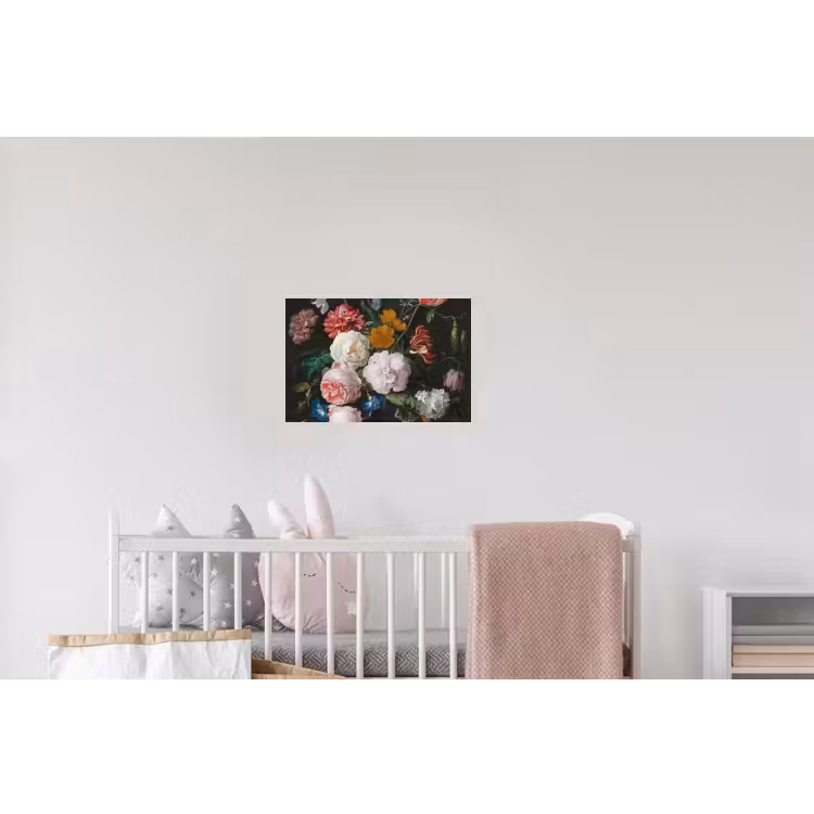 Stilleven met bloemen in een glazen vaas - Schilderij van Jan Davidsz. de Heem Muursticker klein -kinderkamer