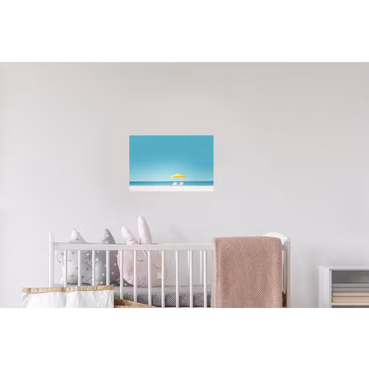 Strand - Blauwe lucht - Geel - Parasol Muursticker klein -kinderkamer